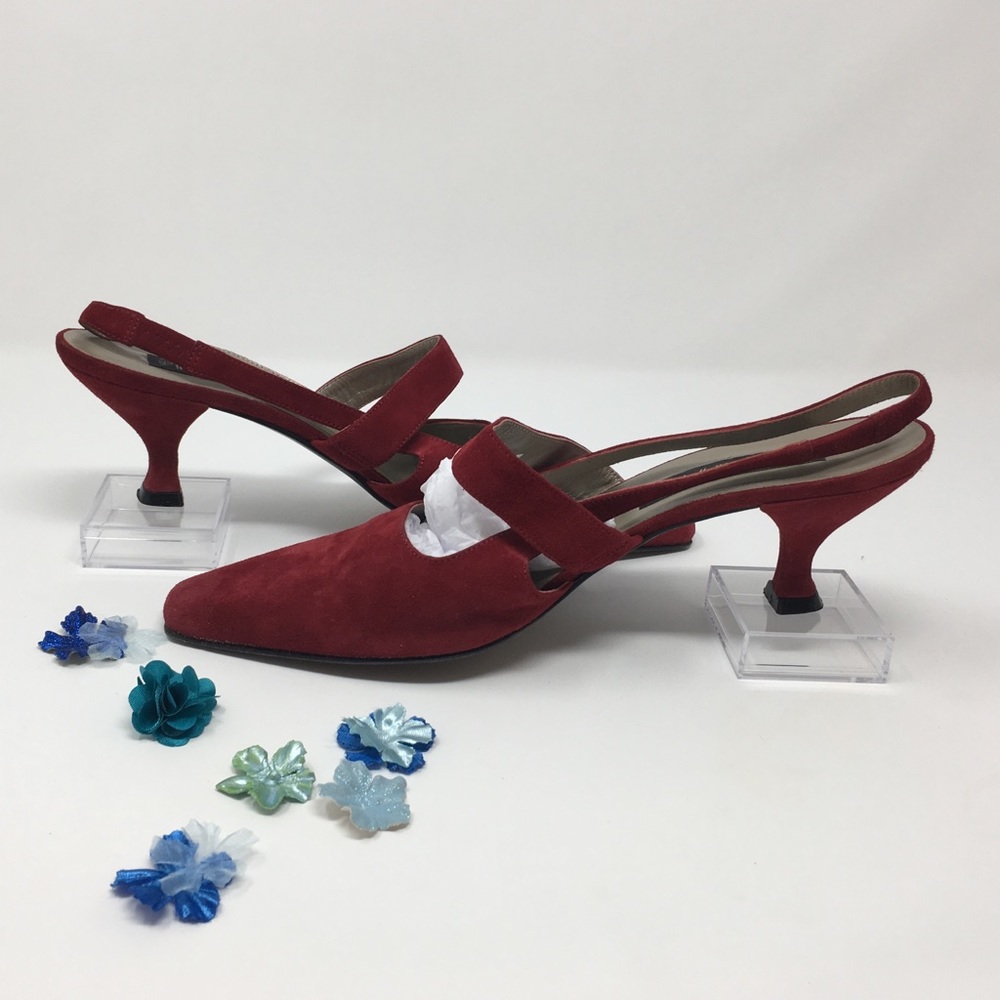 Sexy Red suede sling back kitten heel shoes